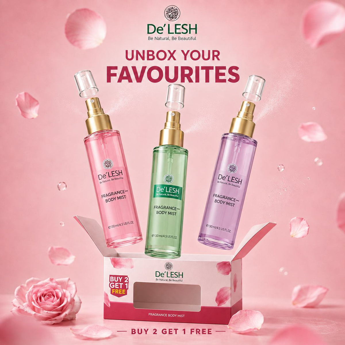 De’LESH Fragrance Body Mist – Buy 2 Get 1 Free
